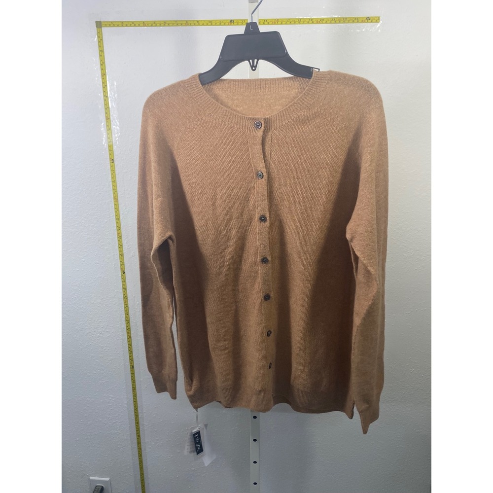 Liny Xin Pure Merino Wool Cardigan Sweater Camel Brown Button Front Womens XXL